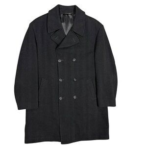 Cardinal of Canada Wool Over Coat Harry Rosen Chevron Black Double Breasted 42R